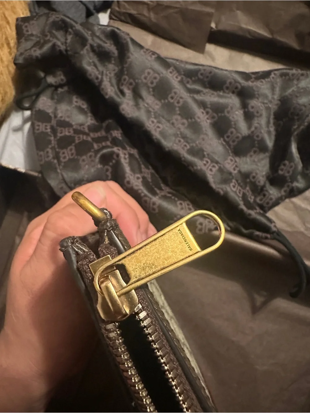 Balenciaga Beige Monogram Canvas Pouch with Green and Red Center Stripe